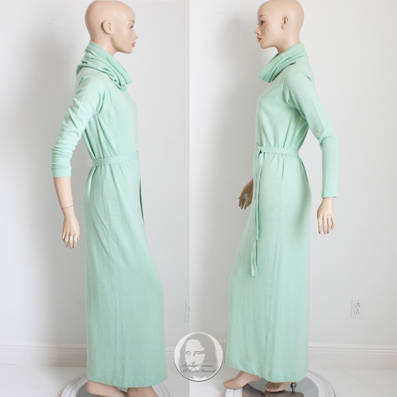 Bonnie Cashin Maxi Dress Belted Cashmere Knit Funnel Neck Vintage Retro 70s HTF - Picture 8 of 11